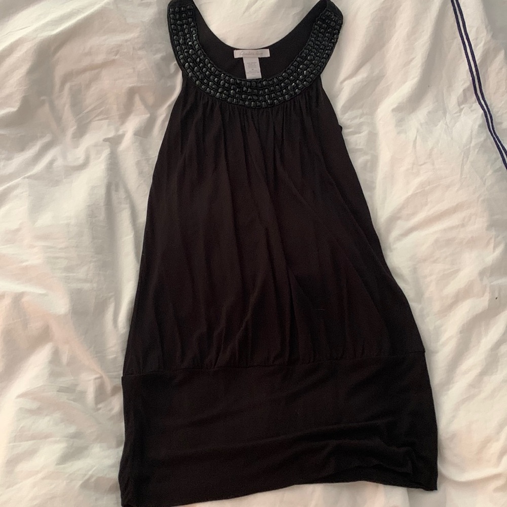 Classy black dress with banded bottom and beaded detail